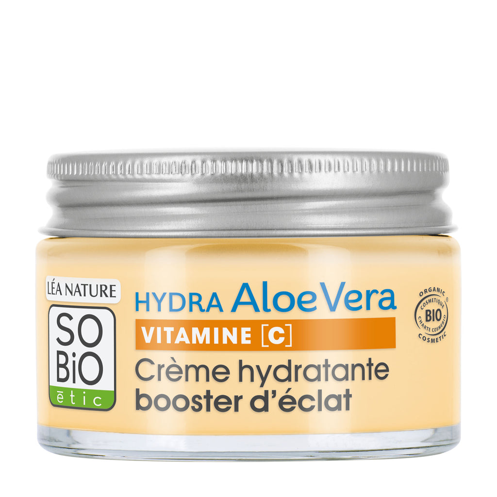 Jar of So Bio Etic Hydra Aloe Vera Vitamin C moisturizer on a white background