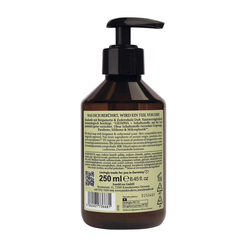 Jean&Len Savon pour les mains Bergamote et Bois de Cèdre, 250 mL