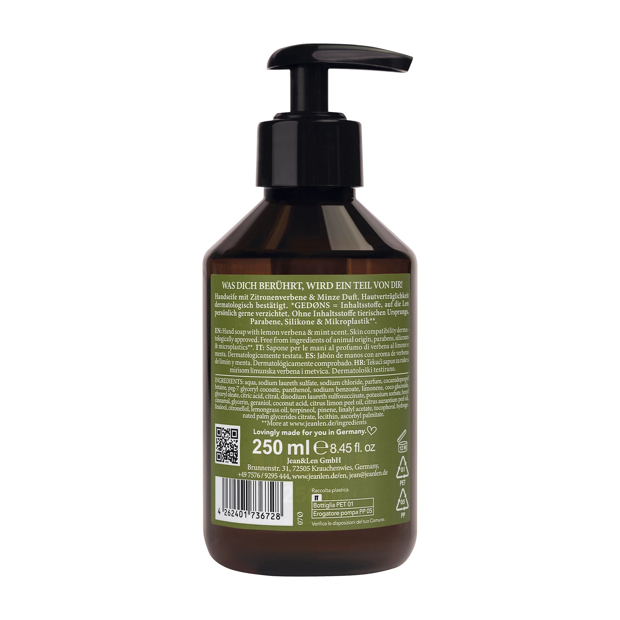 Jean&Len Savon pour les mains Citron Verveine et Menthe, 250 ml