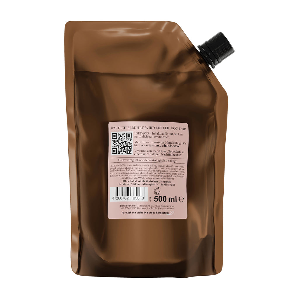 Jean&Len Recharge de savon pour les mains Pivoine et Litchi, 500 ml