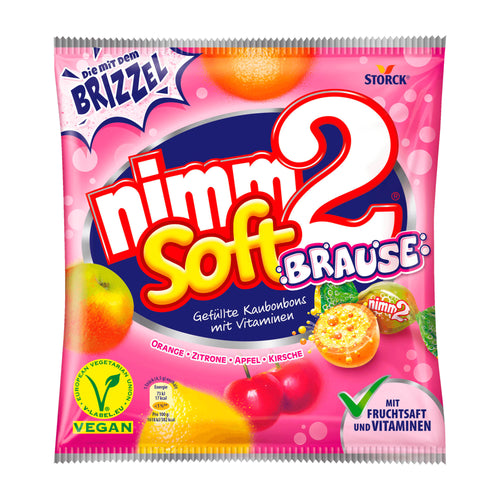 Packaging of Storck nimm2 Soft Brause with colorful design and fruit illustrations on a white background