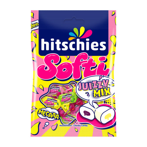hitschies Softi Juizzy Mix candy package with colorful design on a white background
