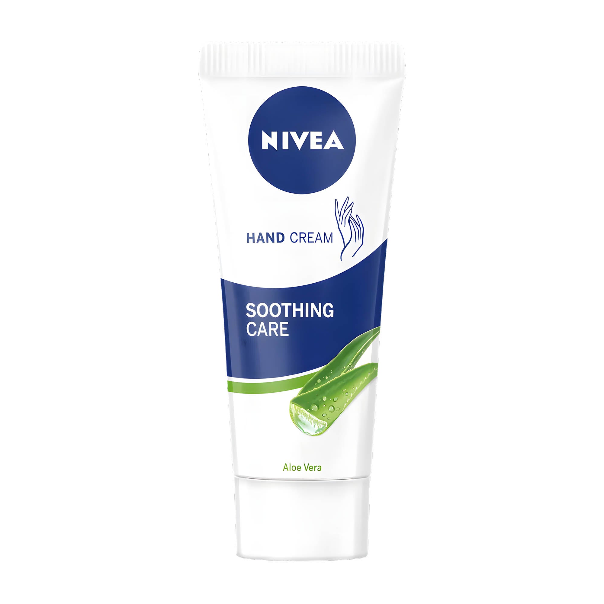 Tube of Nivea Soothing Care Aloe Vera hand cream on a white background