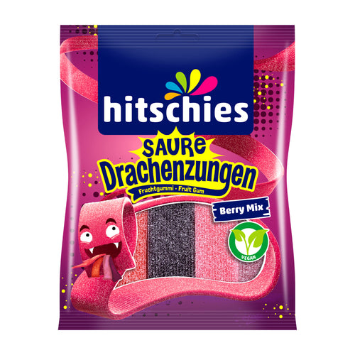 hitschies Sour Dragon Tongues berry mix gummy candy package with colorful design
