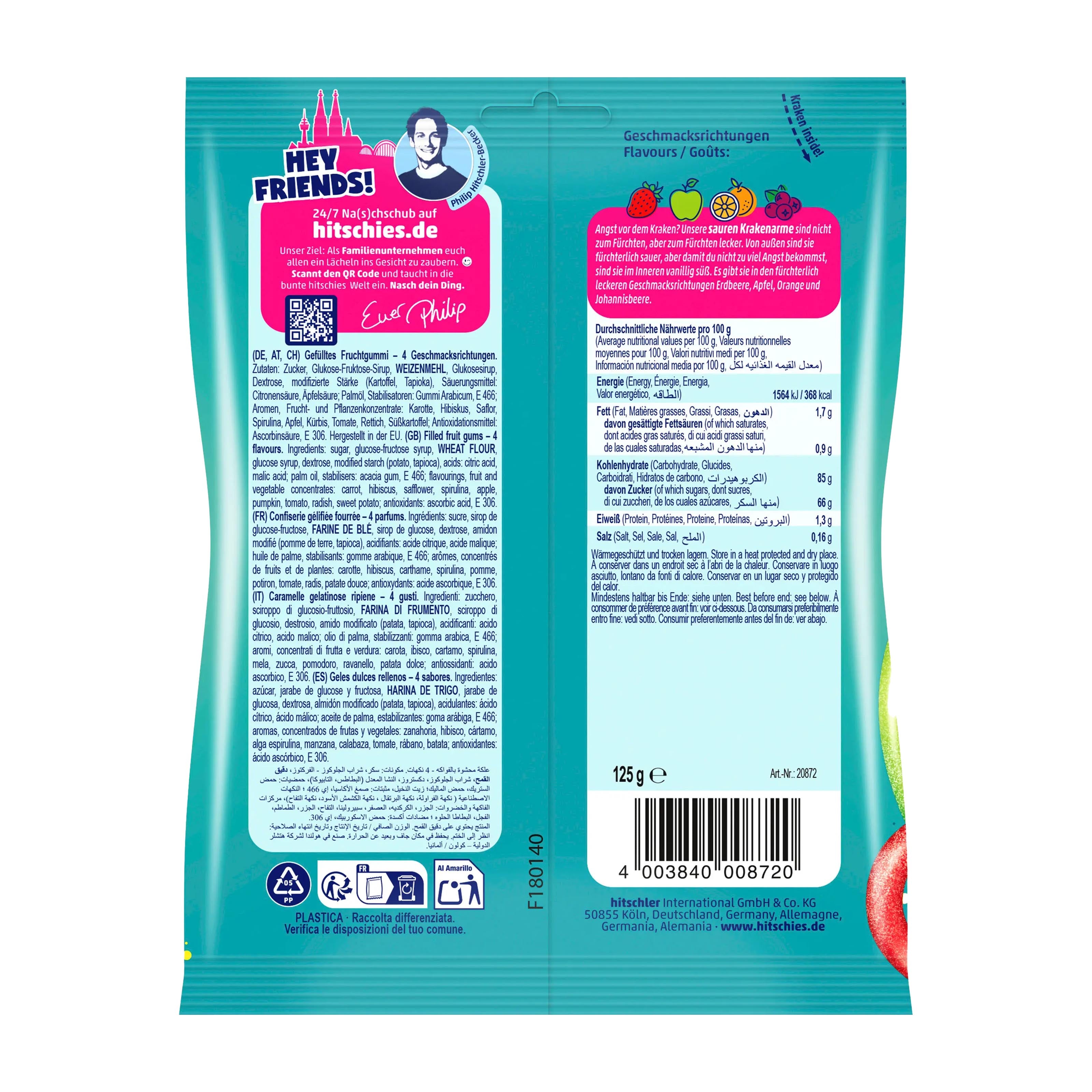 hitschies Gummy Candy Sour Octopus Arms, 125 g