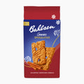 A package of Bahlsen Gewürz Spekulatius Spiced Speculoos cookies, featuring a red and blue design with illustrations of the decorated cookies and cinnamon sticks, set against a plain white background.