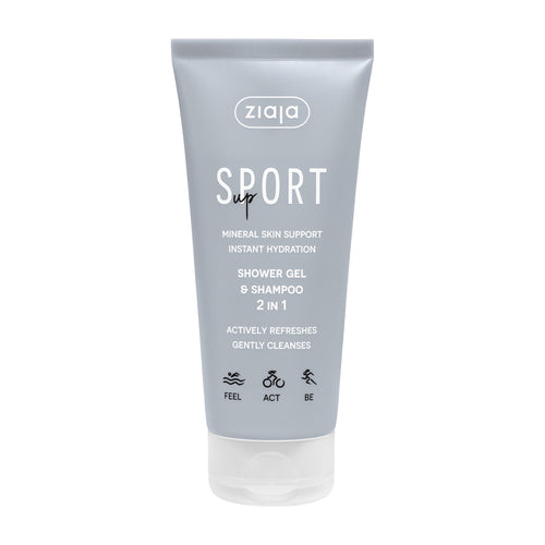 Ziaja Sport up shower gel and shampoo 2 in 1 tube on a white background