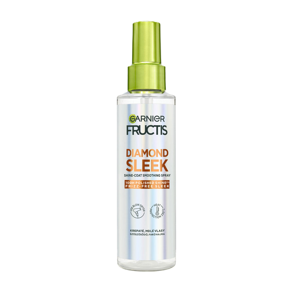 Garnier Fructis Diamond Sleek Shine-Coat Smoothing spray bottle on a white background