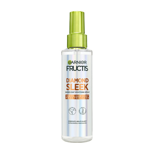 Garnier Fructis Diamond Sleek Shine-Coat Smoothing spray bottle on a white background