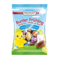 Riegelein Spring Fun Milk Chocolate Eggs package with colorful candies and a chick illustration on a white background