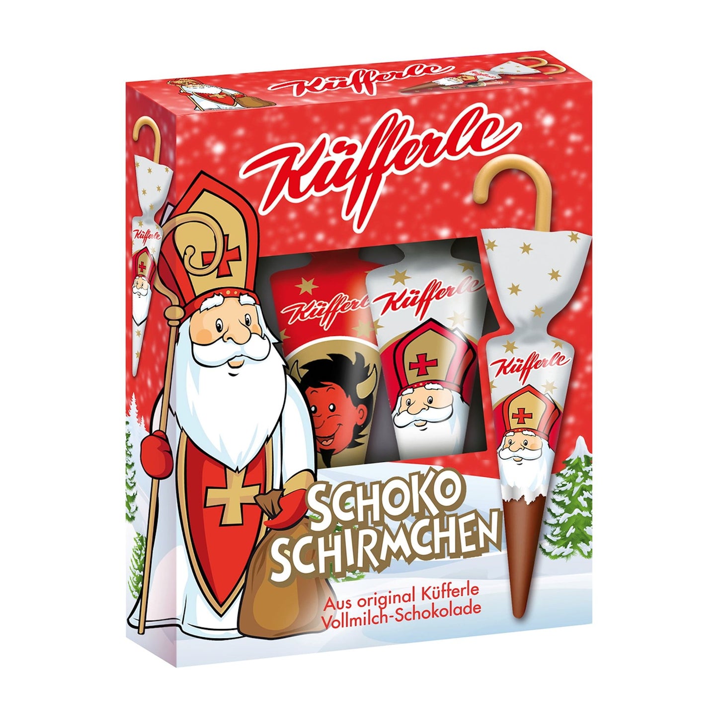 Kufferle Weihnachts-Schoko-Schirmchen Nikolaus & Krampus, Vollmilch, 54 g