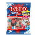 Haribo Stars and Stripes Sour gummy candy package on a white background