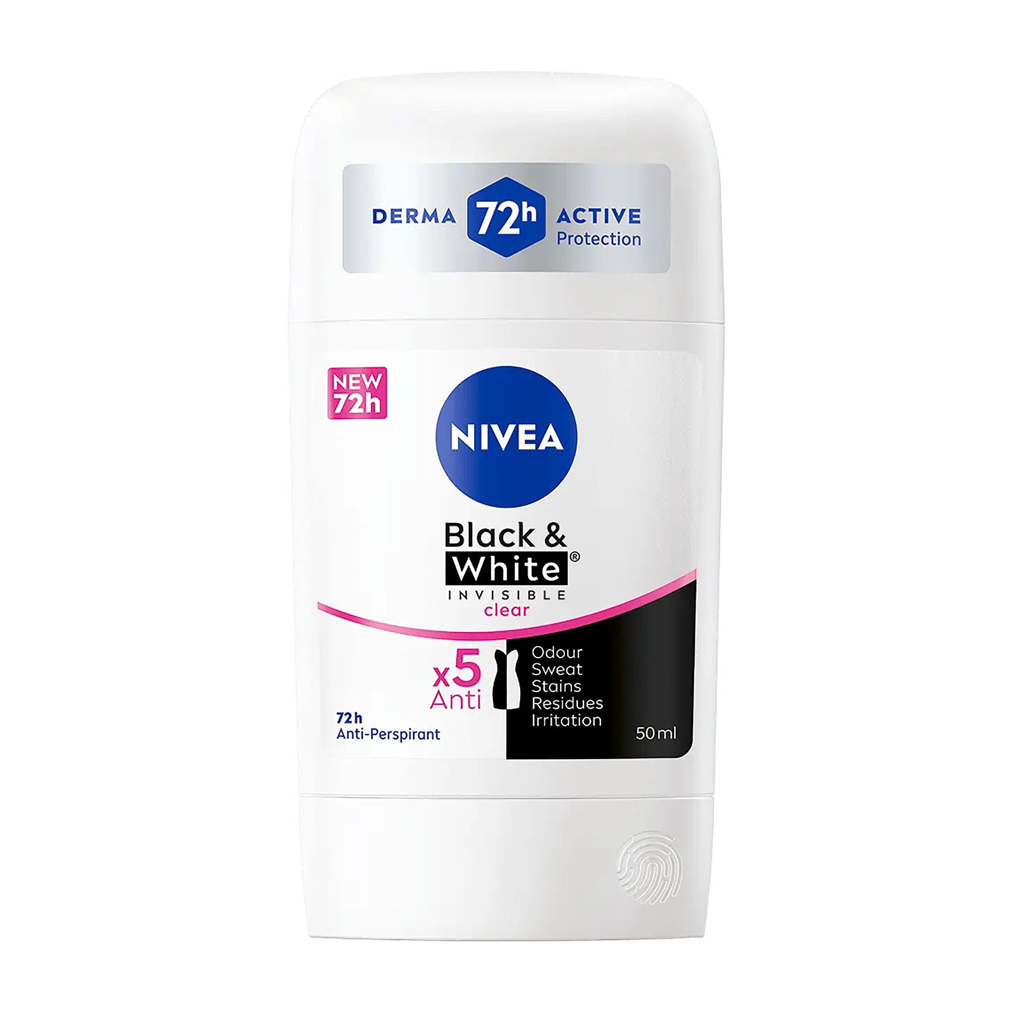 Nivea Black & White Invisible Clear 72h Antitranspirant-Stick, 50 ml
