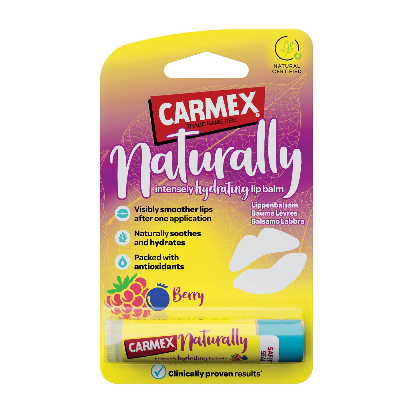 Carmex Naturally Berry lip balm stick, 4.25 g