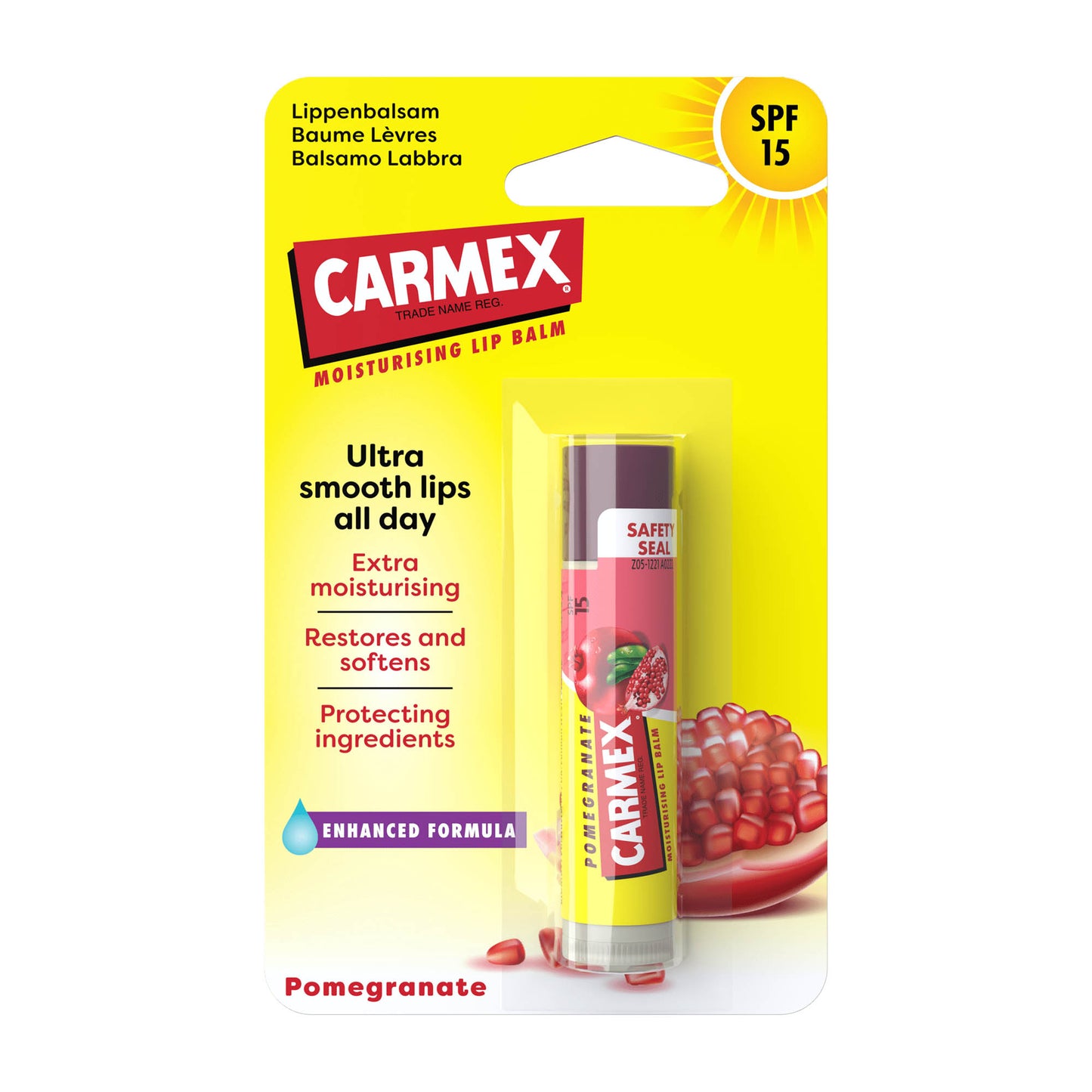 Carmex Pomegranate spf15 lip balm stick, 4.25 g