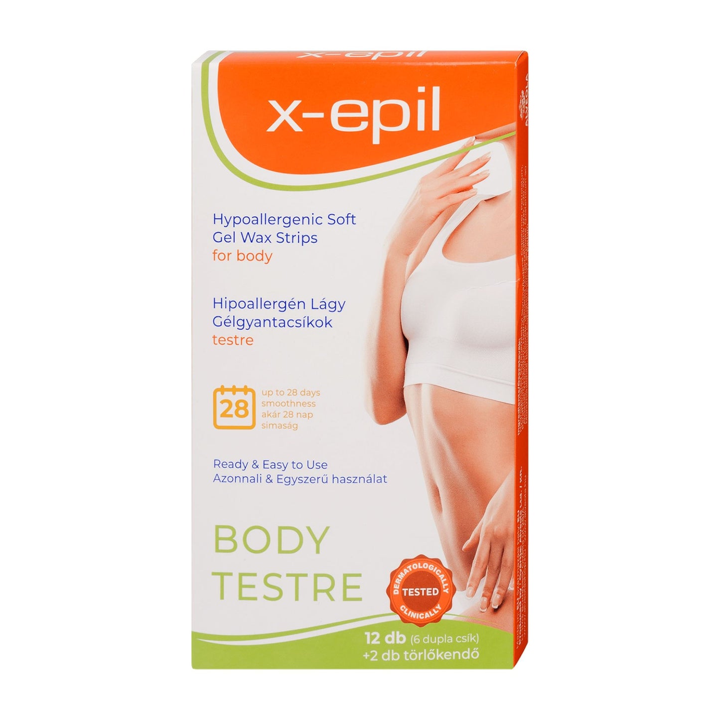 X-Epil Body hypoallergenic soft gel wax strips, 12 Count