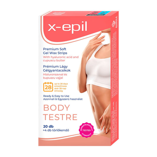 X-Epil Body hyaluronic acid premium soft gel wax strips, 20 Count