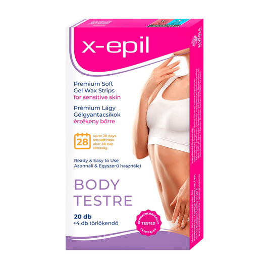 X-Epil Body premium soft gel wax strips for sensitive skin, 20 Count