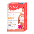 A box of X-Epil premium soft gel wax strips for face, with hyaluronic acid and cupuacu butter.
