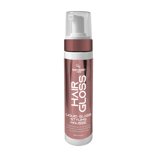 Hair Chemist Hair Gloss liquid glass styling mousse bottle on a white background