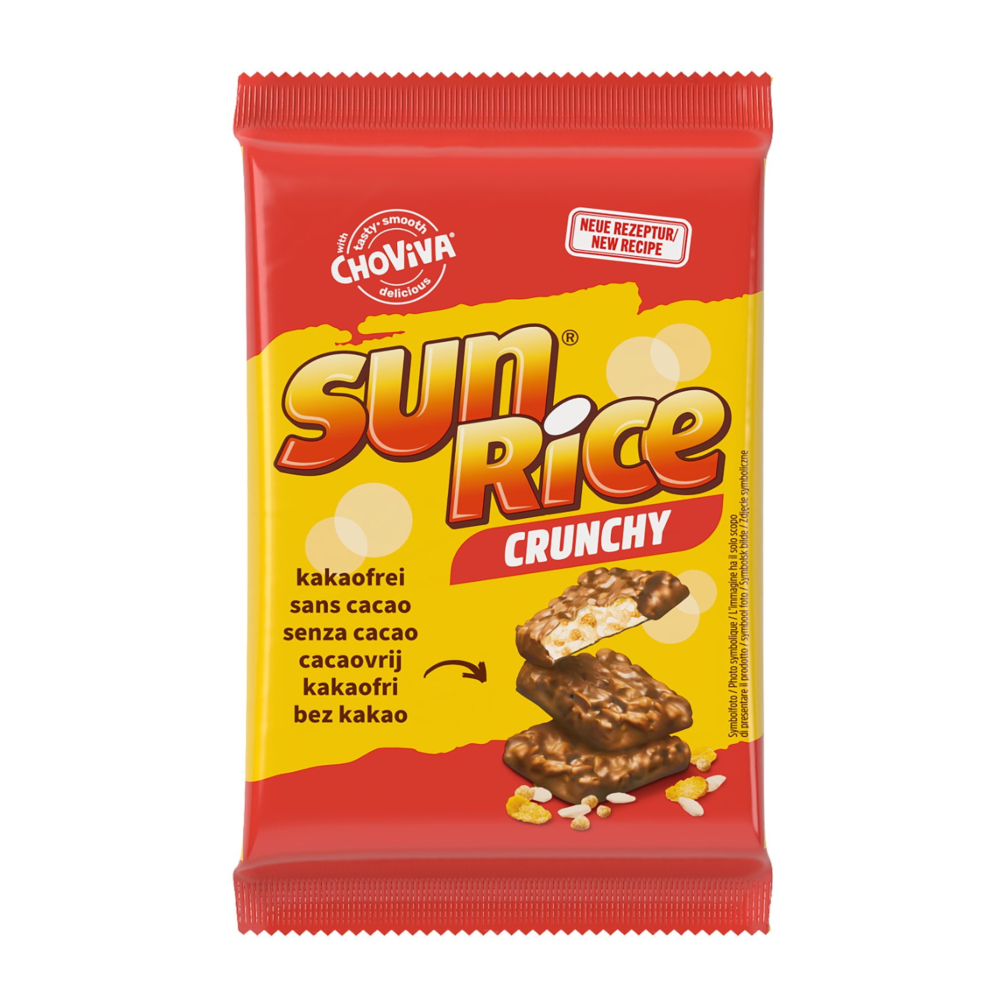 Sun Rice Crunchy snack package with red and yellow design on a white background