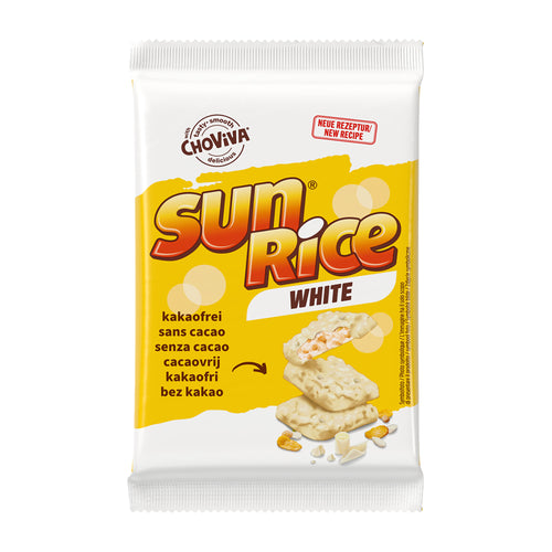 Packaging of Sun Rice White cereal with Choviva branding on a white background