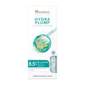 Himalaya Hydra Plump Super Serum skincare box packaging, featuring a white background with teal and orange branding, a central dropper illustration over a circular botanical design, and a small clear window showing the serum bottle inside.