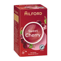 A box of Milford Sweet Cherry fruit tea with a visual of cherries and a cup on the front.