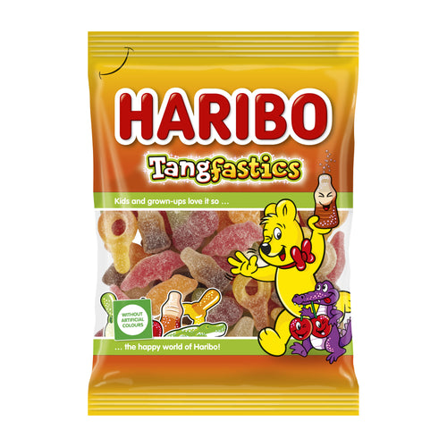 Haribo Tangfastics gummy candy package with cartoon character on a white background