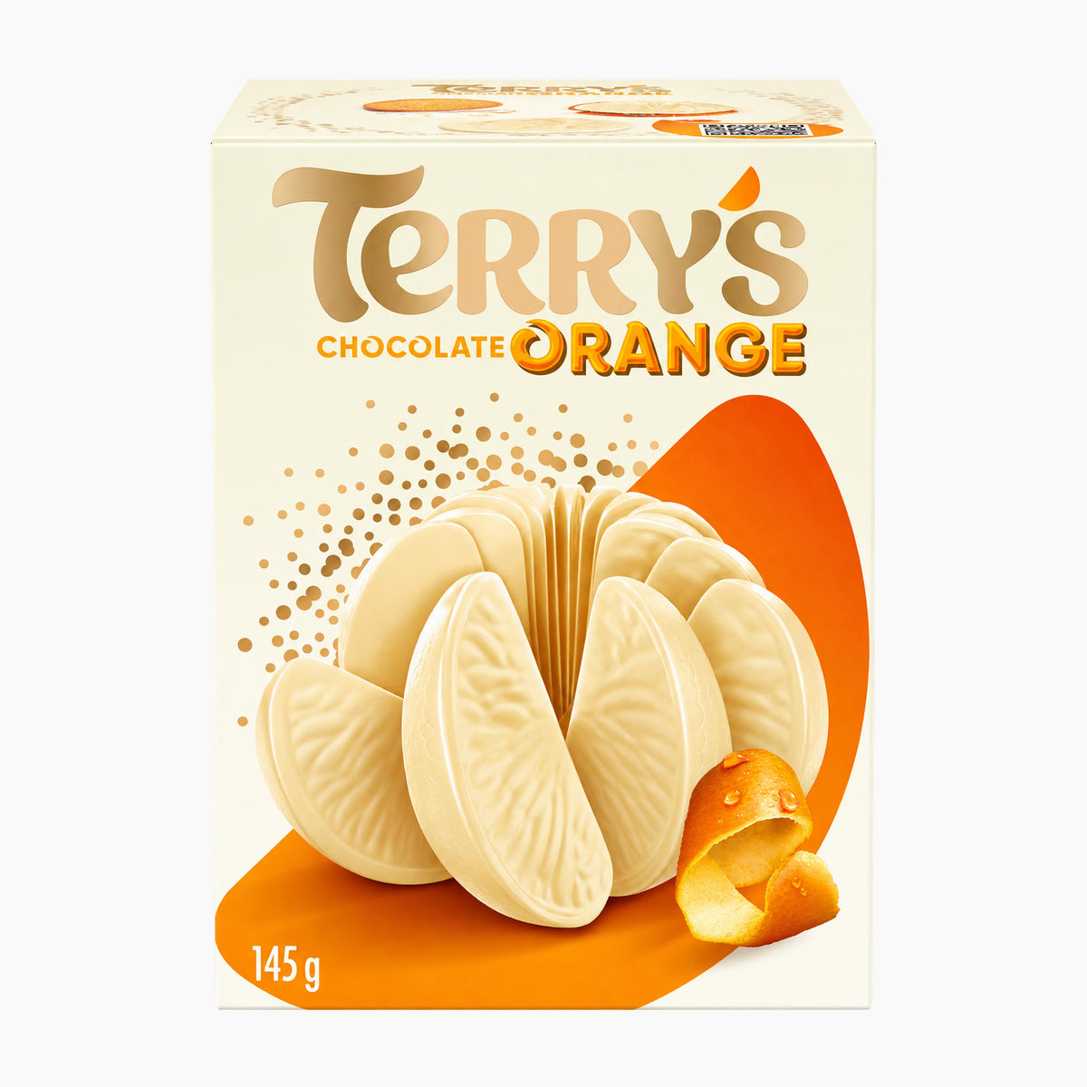 Terry's Chocolate Orange White packaging on a light gray background.