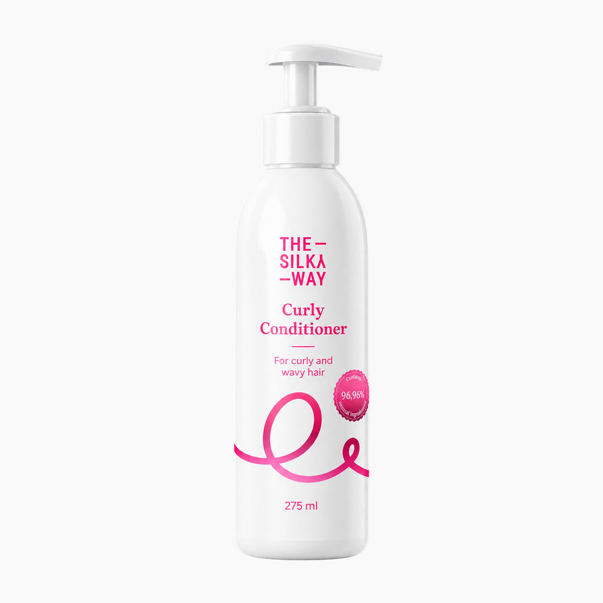 The Silky Way Curly Conditioner bottle on a light gray background.