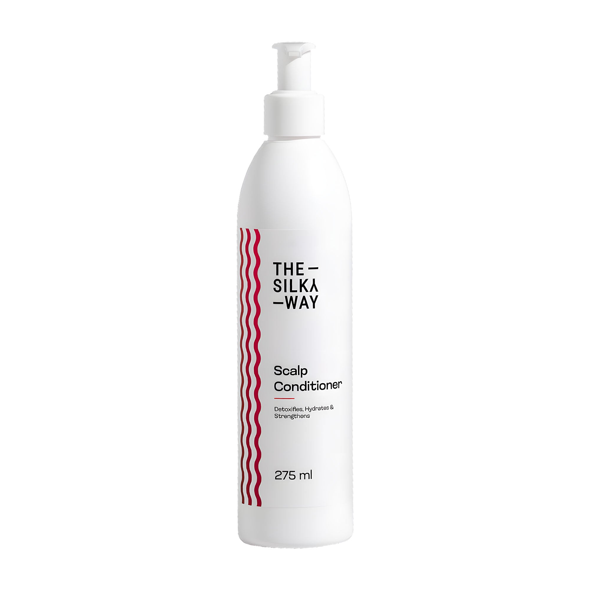 Pump bottle of TheSilkyWay Scalp Conditioner on a white background