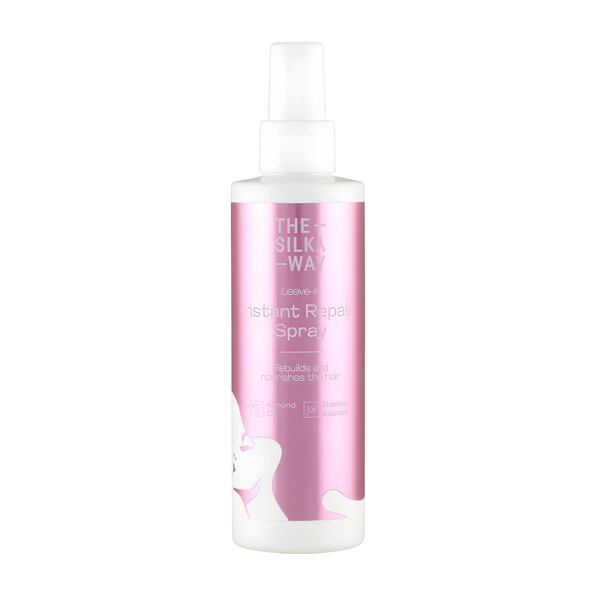 TheSilkyWay Instant Repair Leave-in spray bottle with pink label on a white background