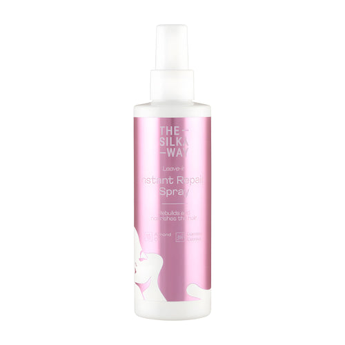 TheSilkyWay Instant Repair Leave-in spray bottle with pink label on a white background