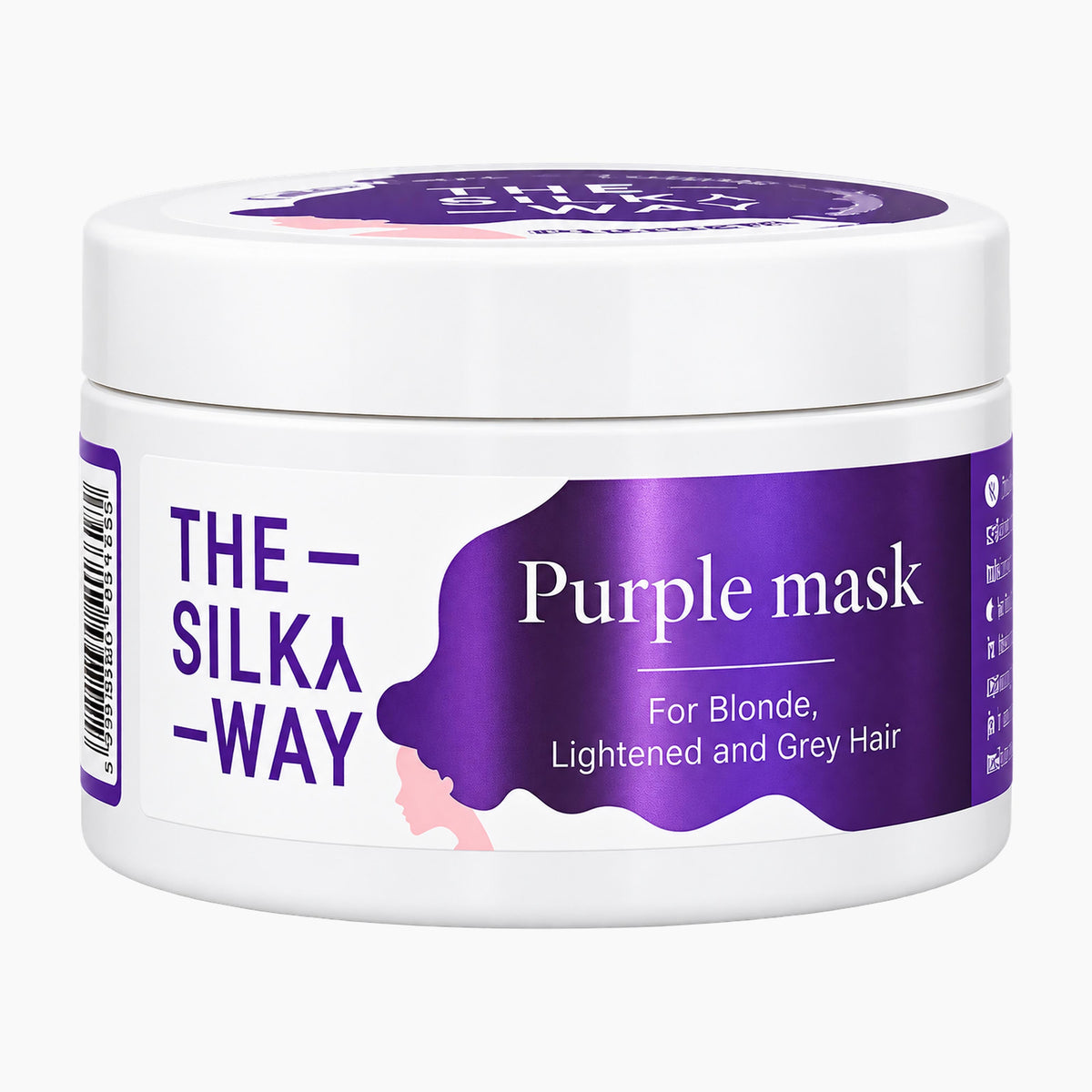The Silky Way Purple Mask jar on a light gray background.
