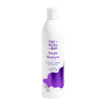 Purple shampoo bottle with 'The Silky Way' branding on a white background