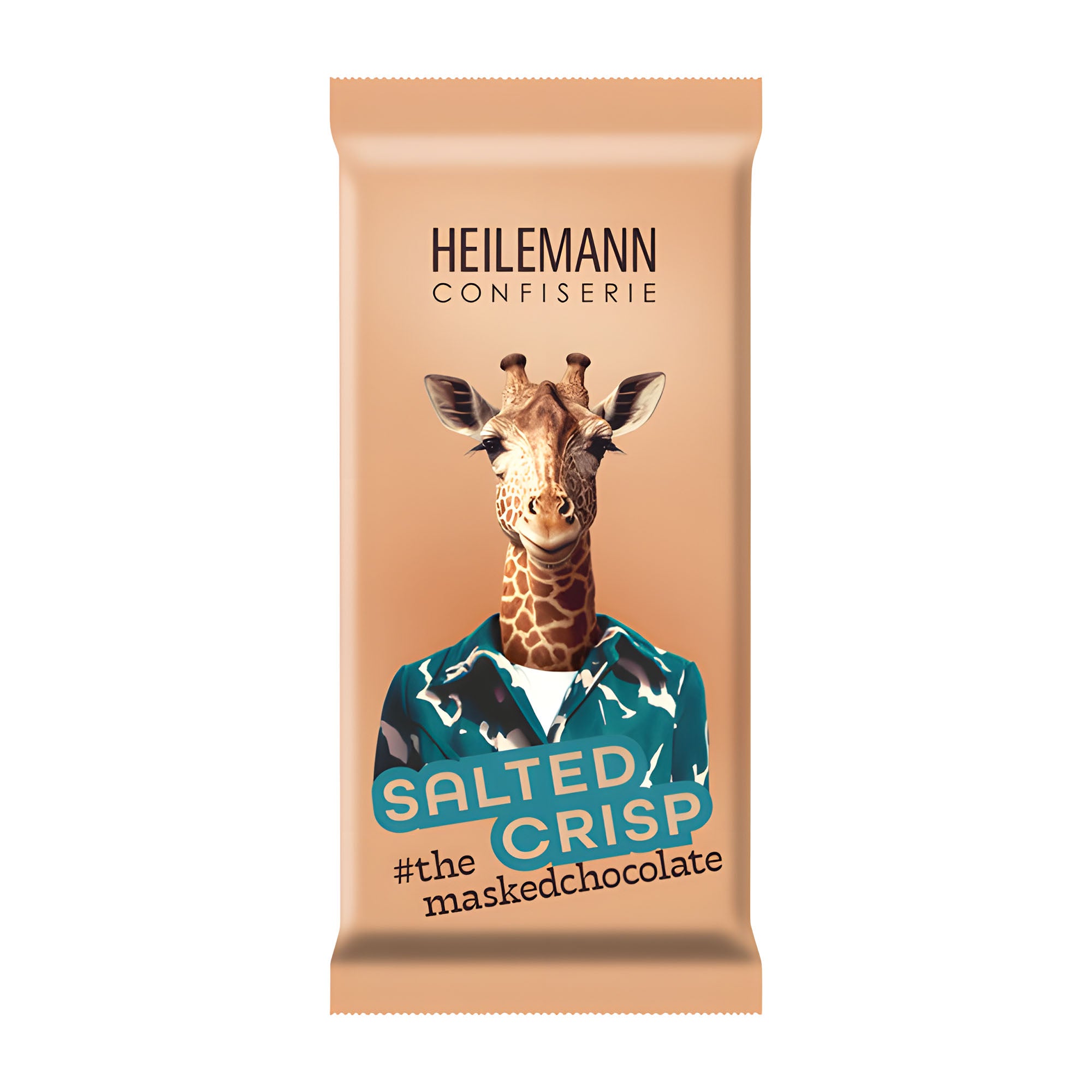 Heilemann Confiserie salted crisp chocolate packaging with a giraffe illustration on a beige background