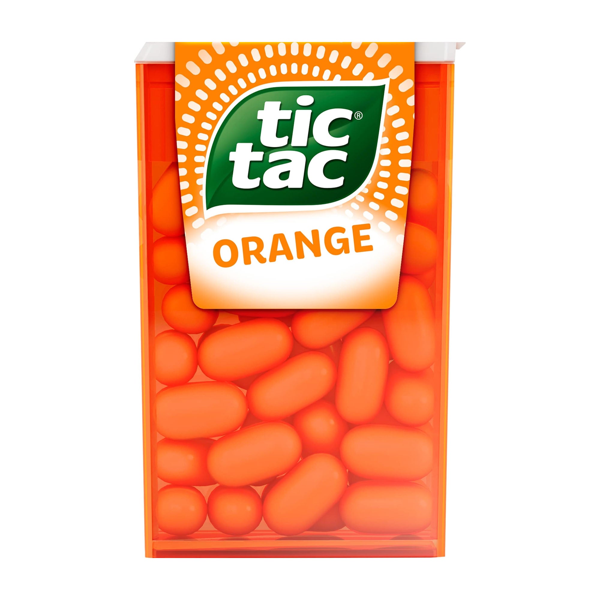 Tic Tac Orange candy package on a white background