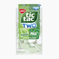 Tic Tac Two Spearmint Fresh & Mild packaging on a light gray background.