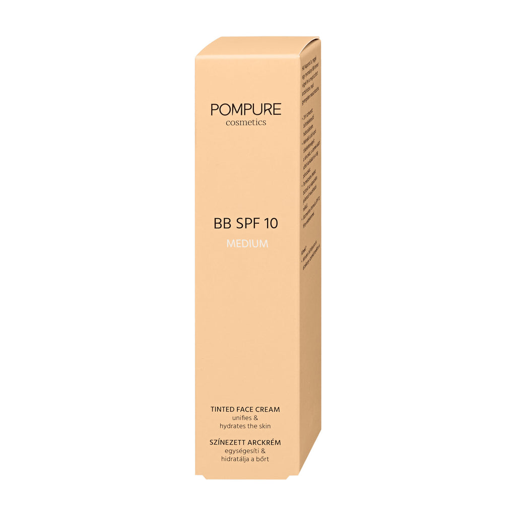 Pompure BB SPF 10 medium tinted face cream box on a white background