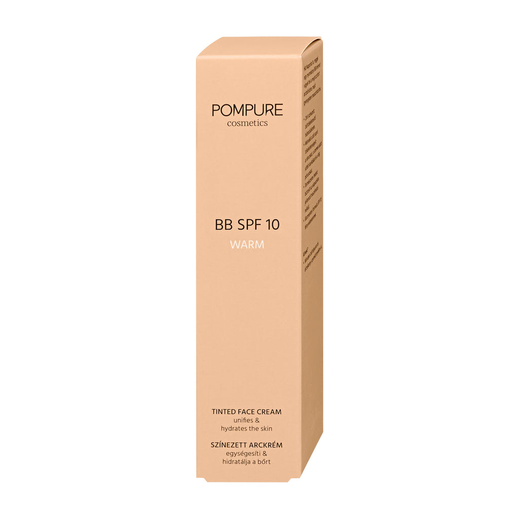 Pompure BB SPF 10 warm tinted face cream box on a white background