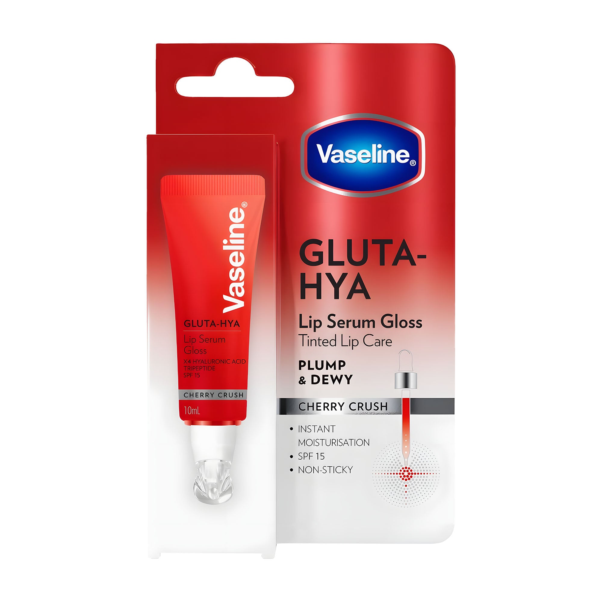 Vaseline Gluta-HYA Cherry Crush lip serum gloss packaging on a white background