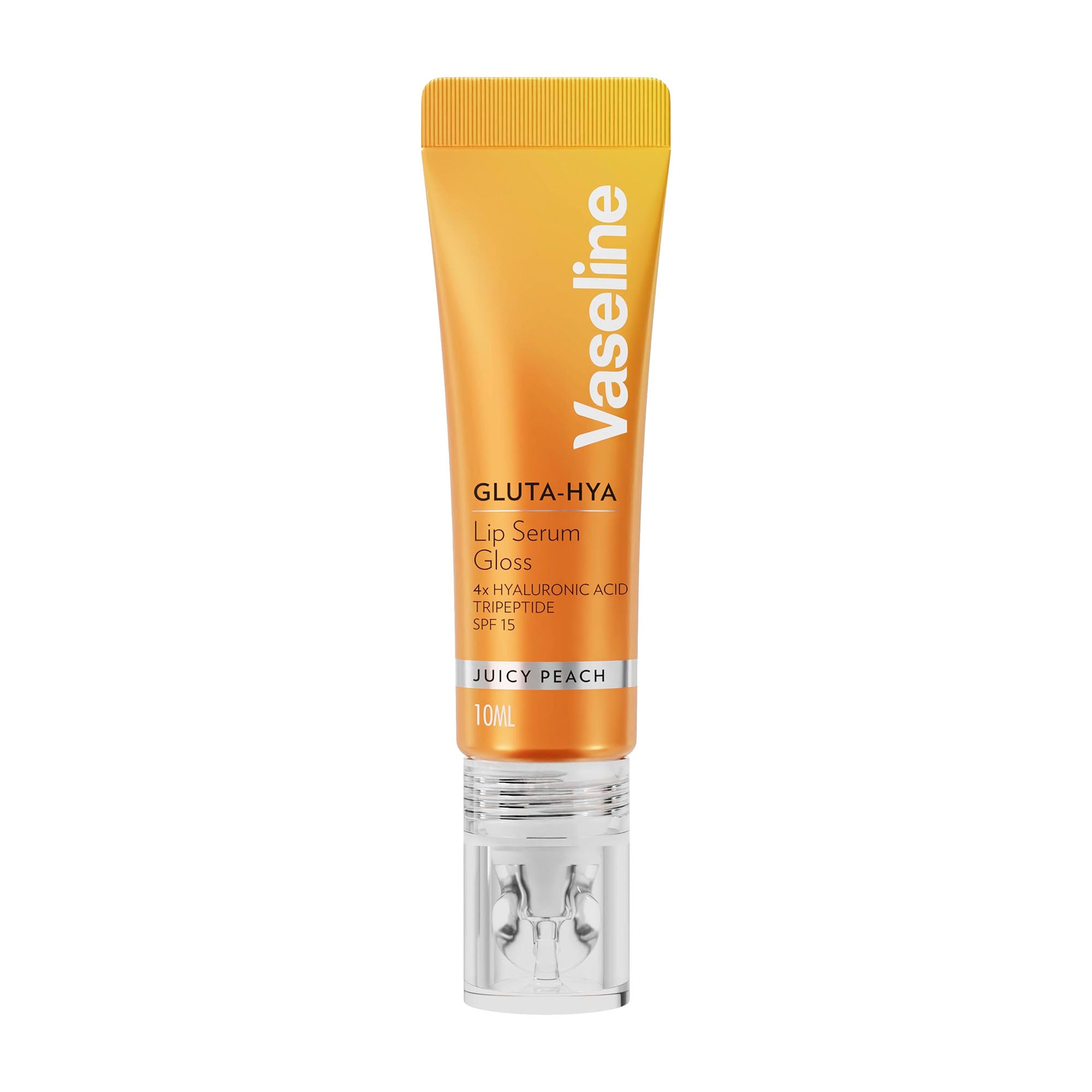 Vaseline Gluta-Hya Juicy Peach lip serum gloss tube on a white background