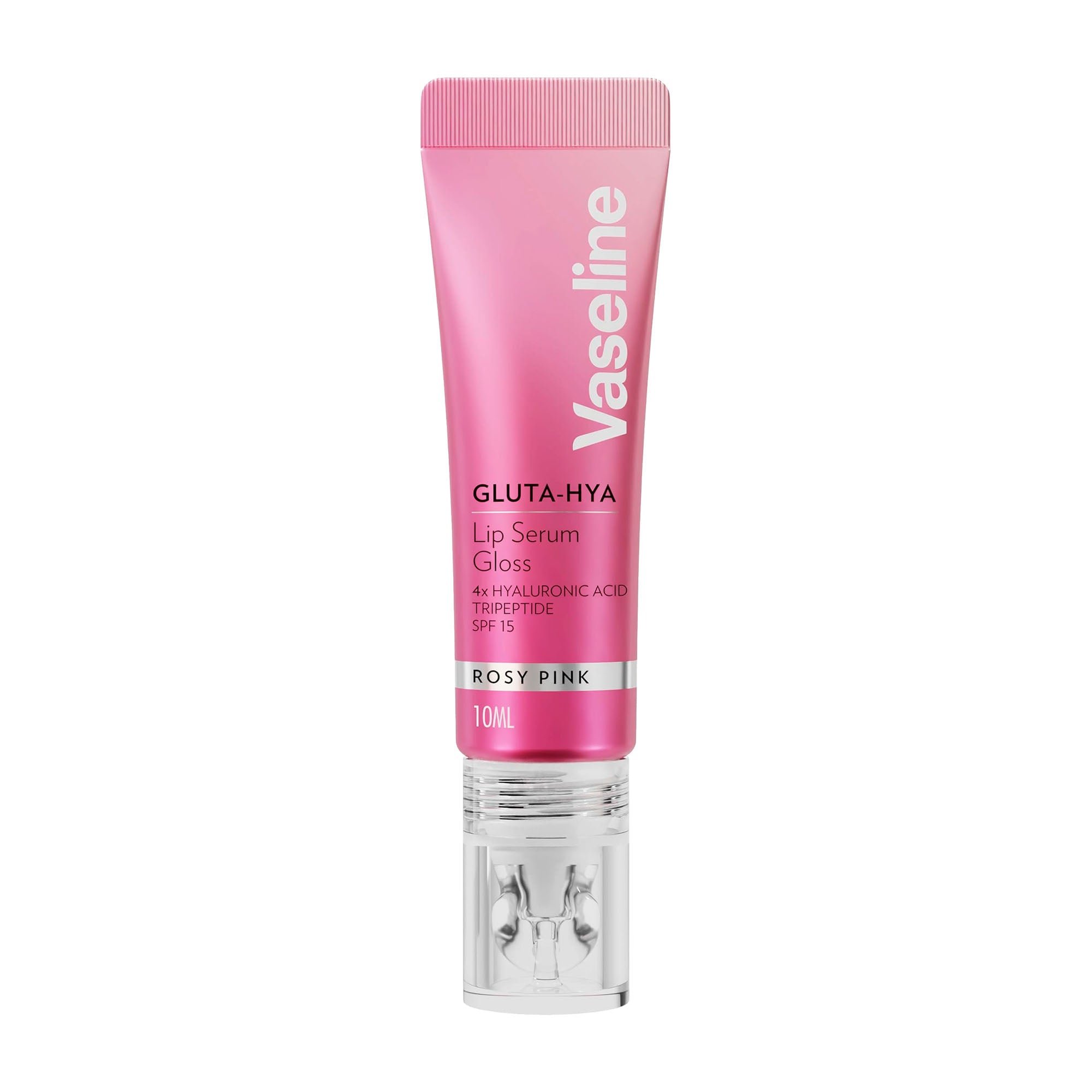 Vaseline Gluta-Hya Rosy Pink lip serum gloss tube on a white background