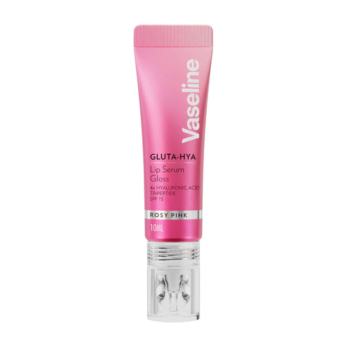 Vaseline Gluta-Hya Rosy Pink lip serum gloss tube on a white background
