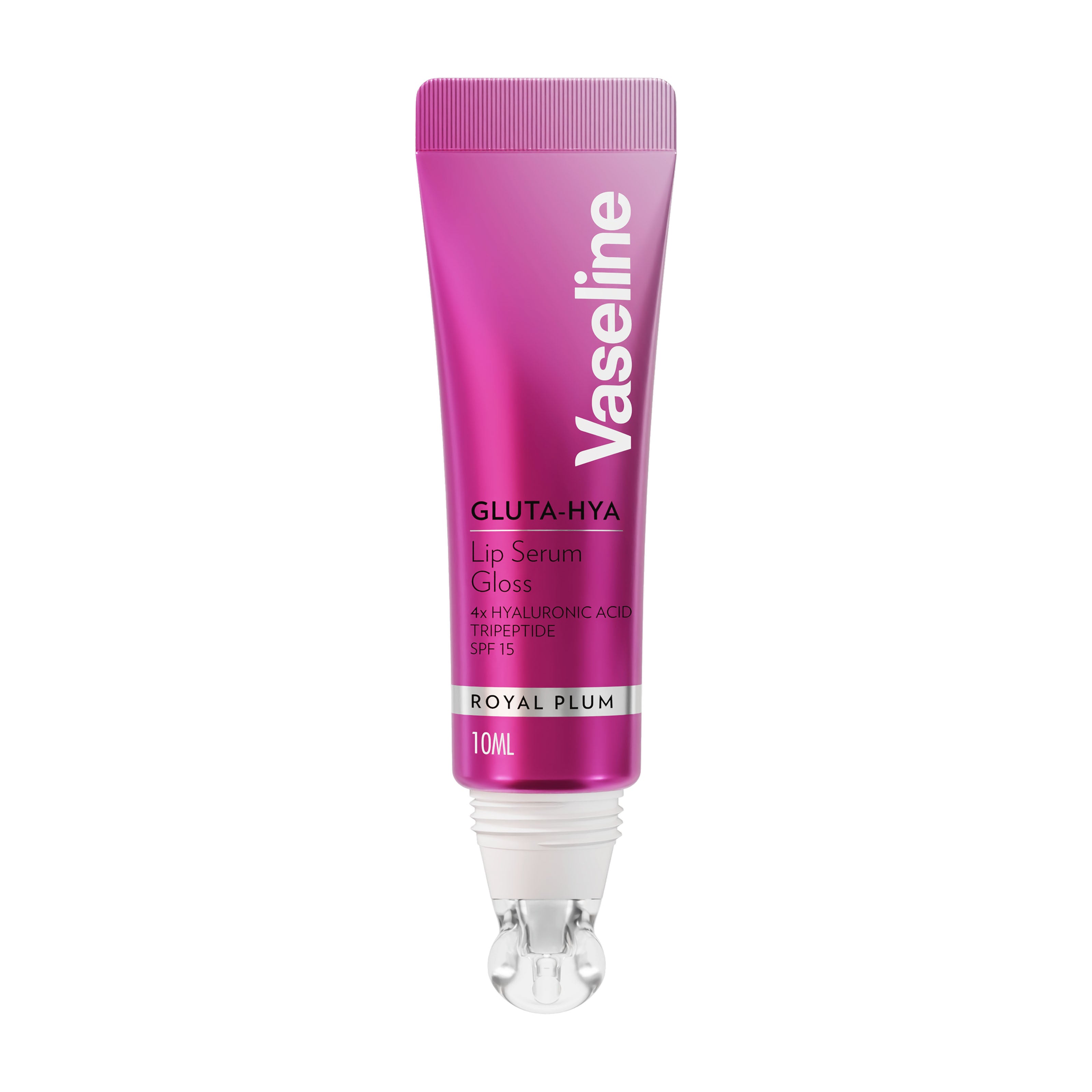Vaseline Gluta-Hya Royal Plum lip serum gloss tube on a white background