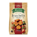 A package of Maretti Bruschette Tomato, Olives & Oregano Bread Chips showing the product name and an image of the chips with tomato, olive, and oregano toppings.
