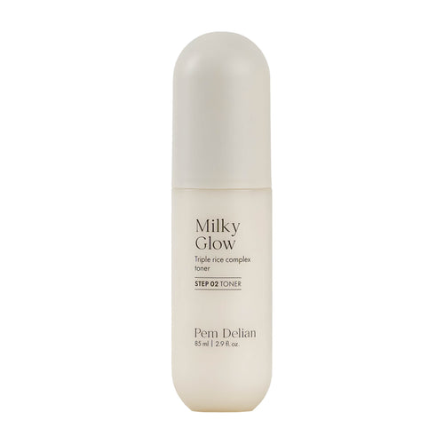 Pem Delian Milky Glow Triple Rice Complex Face Toner bottle on a white background
