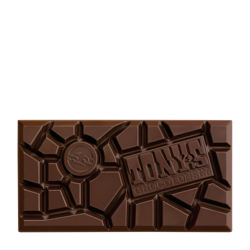 Tony's Chocolonely Almond Sea Salt dark chocolate bar with a visible brand logo on a white background