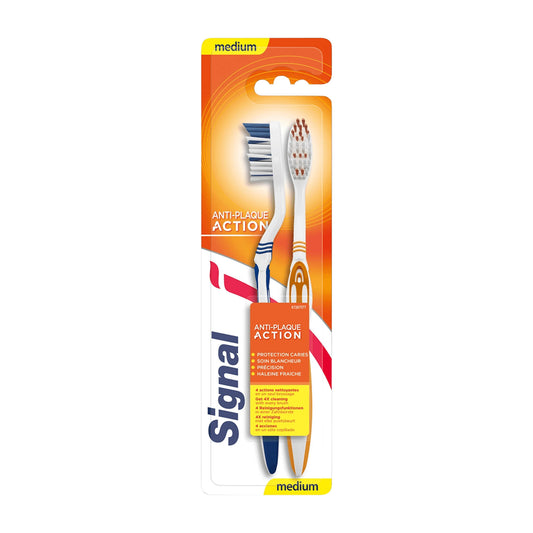 Signal Anti-plaque Action medium manual toothbrush, 2 Count